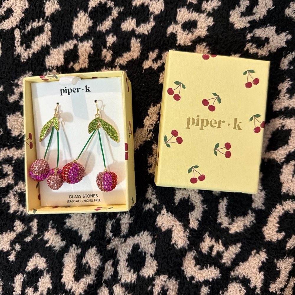 piper·k Pink Crystal Cherry Drop Earrings